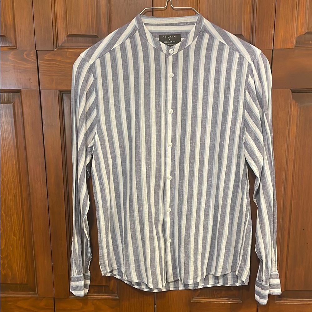 Primark Men’s Gray/White Linen Blend Shirt. Size Medium. Regular Fit Retail $30.